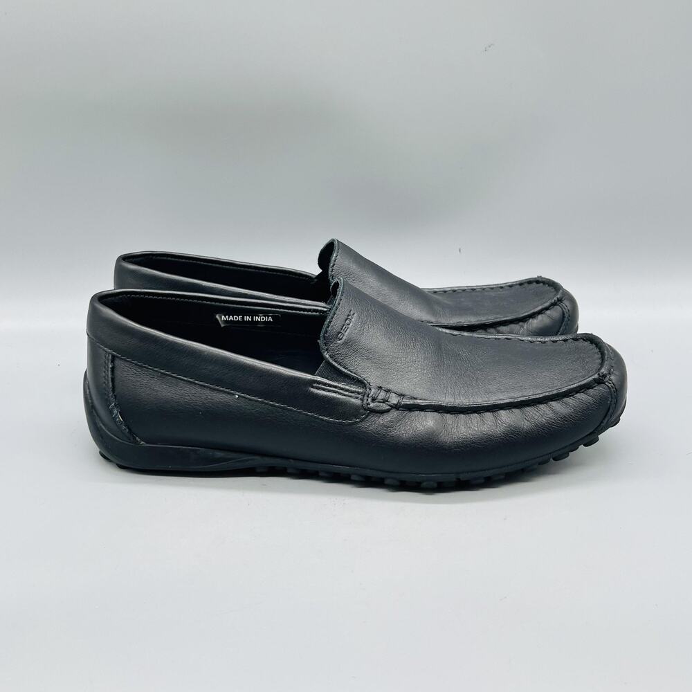 Geox Respira Shoes Men 8.5 Black Leather Moccasin Loafers Slip On Casual Comfort